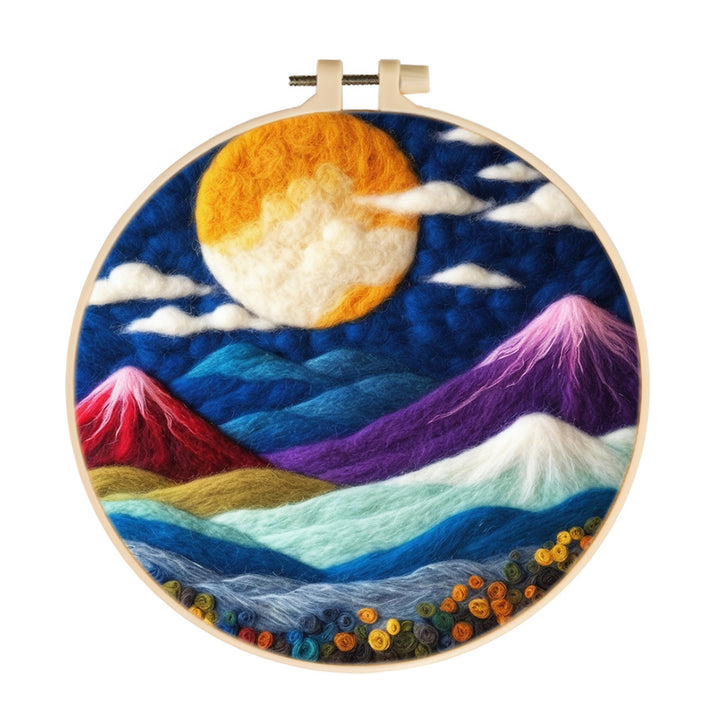 Colorful Mountains under the Moonlight Wool Needle Felting Painting Kit