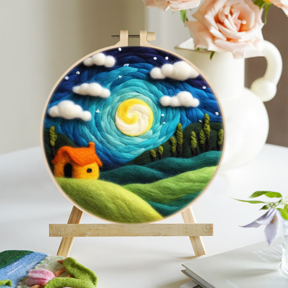 Green Hillsides under the Aurora Wool Needle Felting Painting Kit