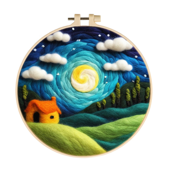 Green Hillsides under the Aurora Wool Needle Felting Painting Kit