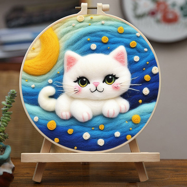 White Cat Watches Night Sky Wool Needle Felting Painting Kit