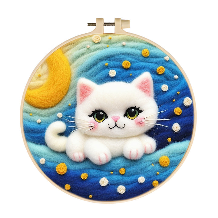 White Cat Watches Night Sky Wool Needle Felting Painting Kit