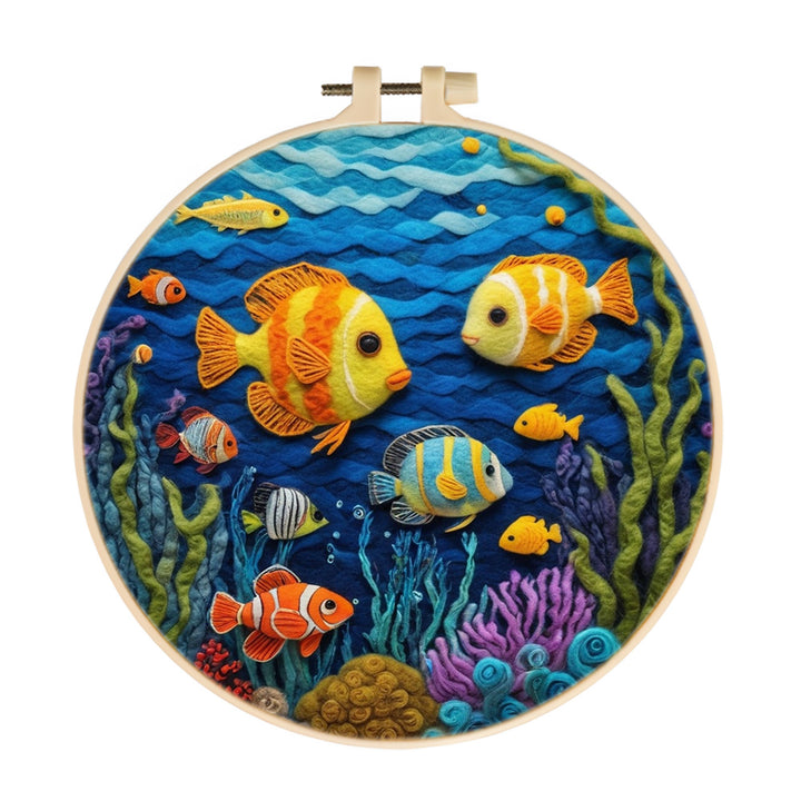 Multiple Fish Drifting in Sea Wool Needle Felting Painting Kit