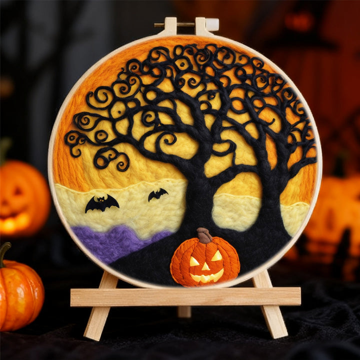 Halloween Pumpkin and Twisted Trees Wool Needle Felting Painting Kit
