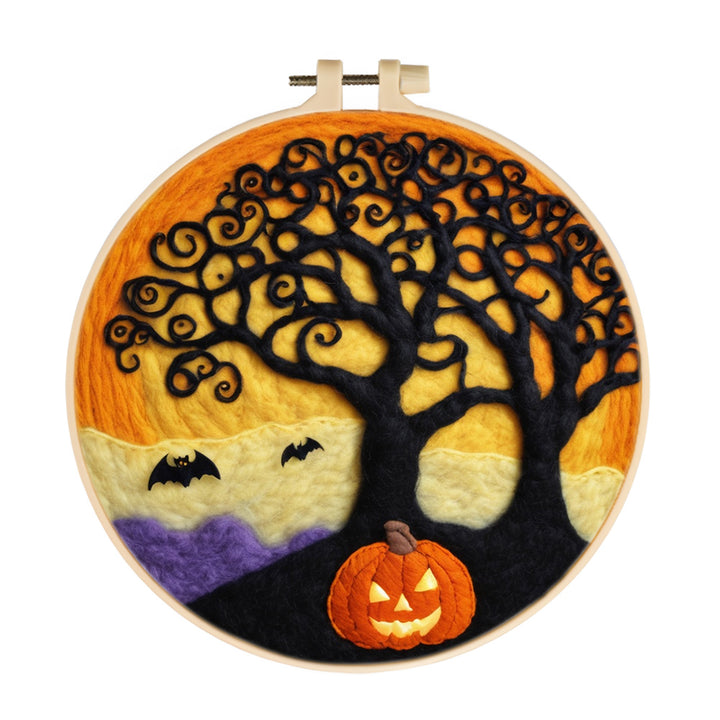 Halloween Pumpkin and Twisted Trees Wool Needle Felting Painting Kit