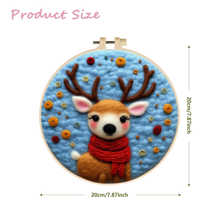Deer Wearing a Red Scarf Wool Needle Felting Painting Kit