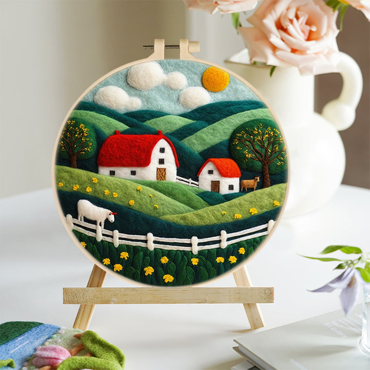 Farm on the Green Hillside Wool Needle Felting Painting Kit