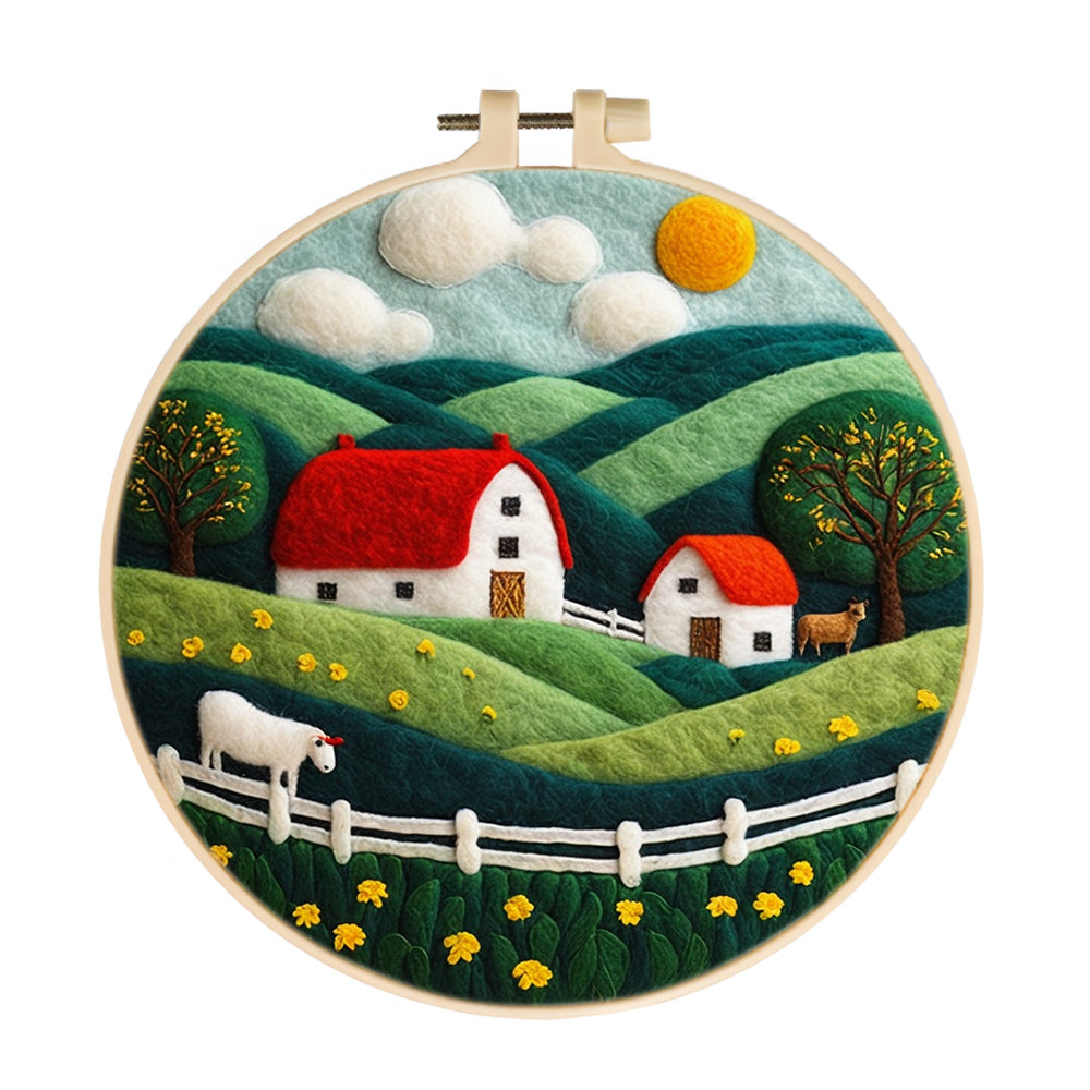 Farm on the Green Hillside Wool Needle Felting Painting Kit