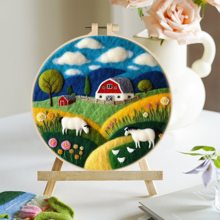 Cows on the Farm in Spring Wool Needle Felting Painting Kit