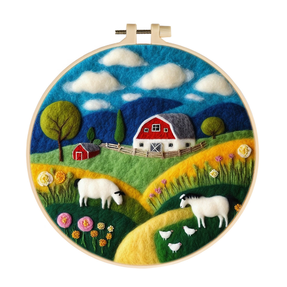 Cows on the Farm in Spring Wool Needle Felting Painting Kit