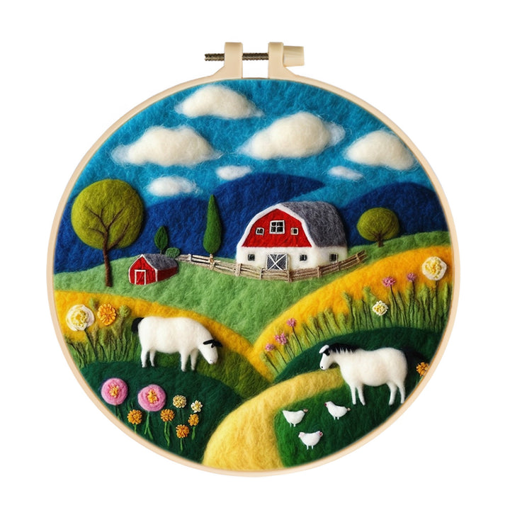 Cows on the Farm in Spring Wool Needle Felting Painting Kit