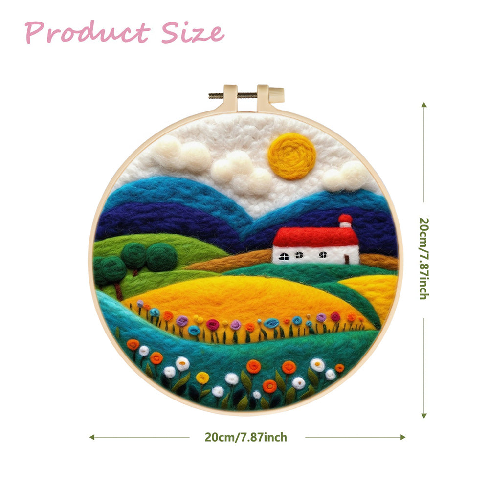 House and Flowers on the Hillside Wool Needle Felting Painting Kit