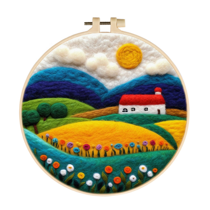 House and Flowers on the Hillside Wool Needle Felting Painting Kit