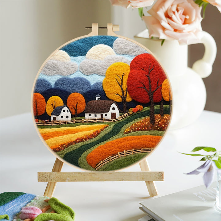 Autumn Fields and House Wool Needle Felting Painting Kit