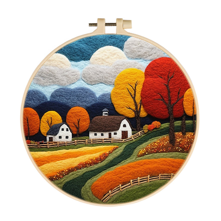 Autumn Fields and House Wool Needle Felting Painting Kit