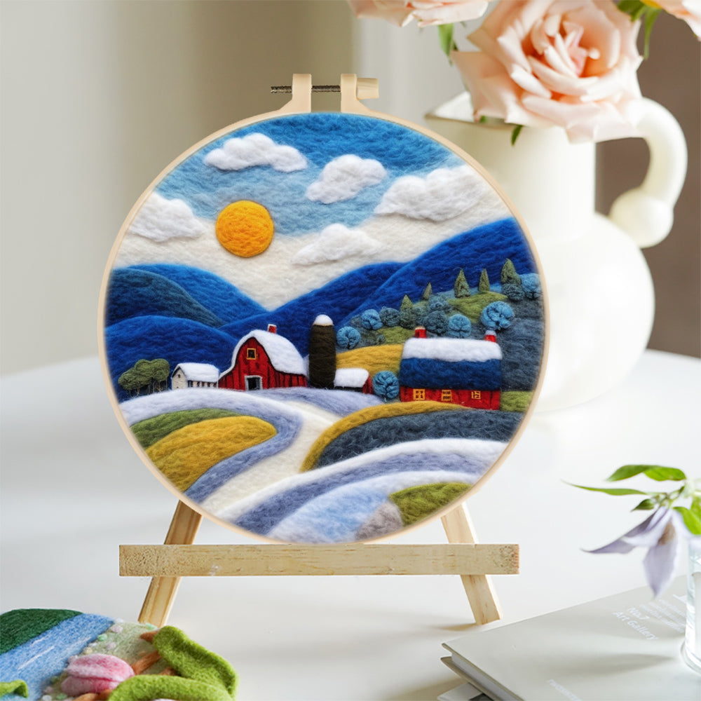 Red Houses on the Hillside Wool Needle Felting Painting Kit