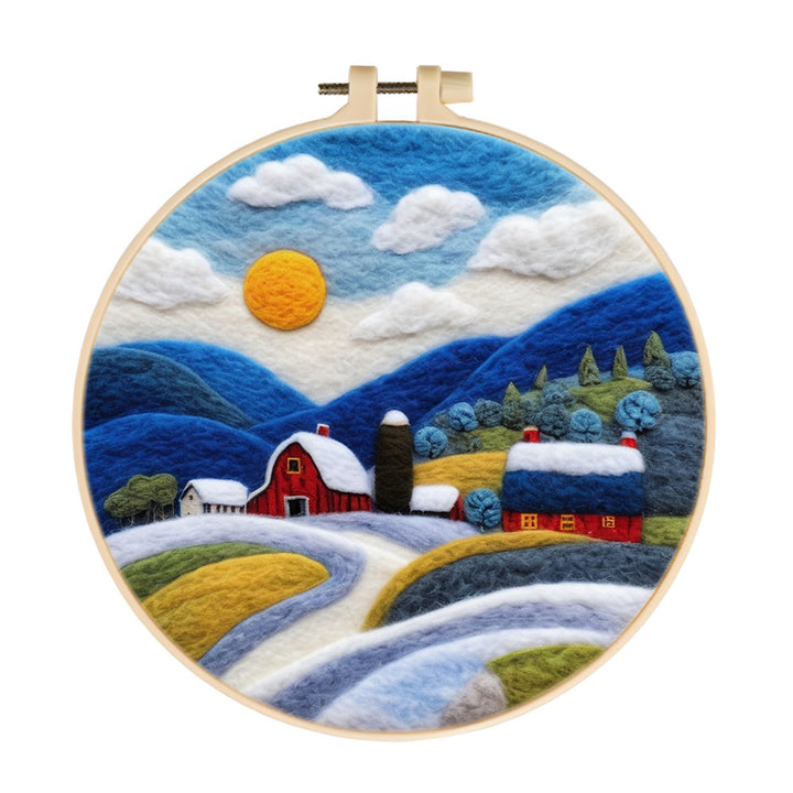 Red Houses on the Hillside Wool Needle Felting Painting Kit
