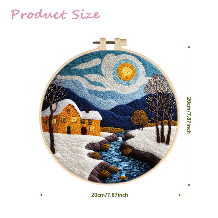 Yellow House by the Winter Stream Wool Needle Felting Painting Kit