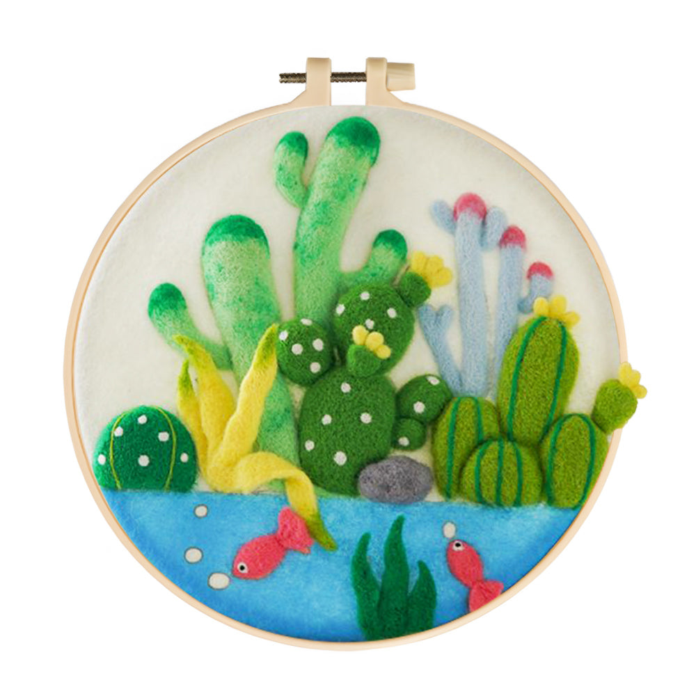 Cacti and Red Fish Wool Needle Felting Painting Kit