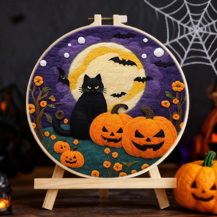 Halloween Pumpkins and Evil Cat Wool Needle Felting Painting Kit