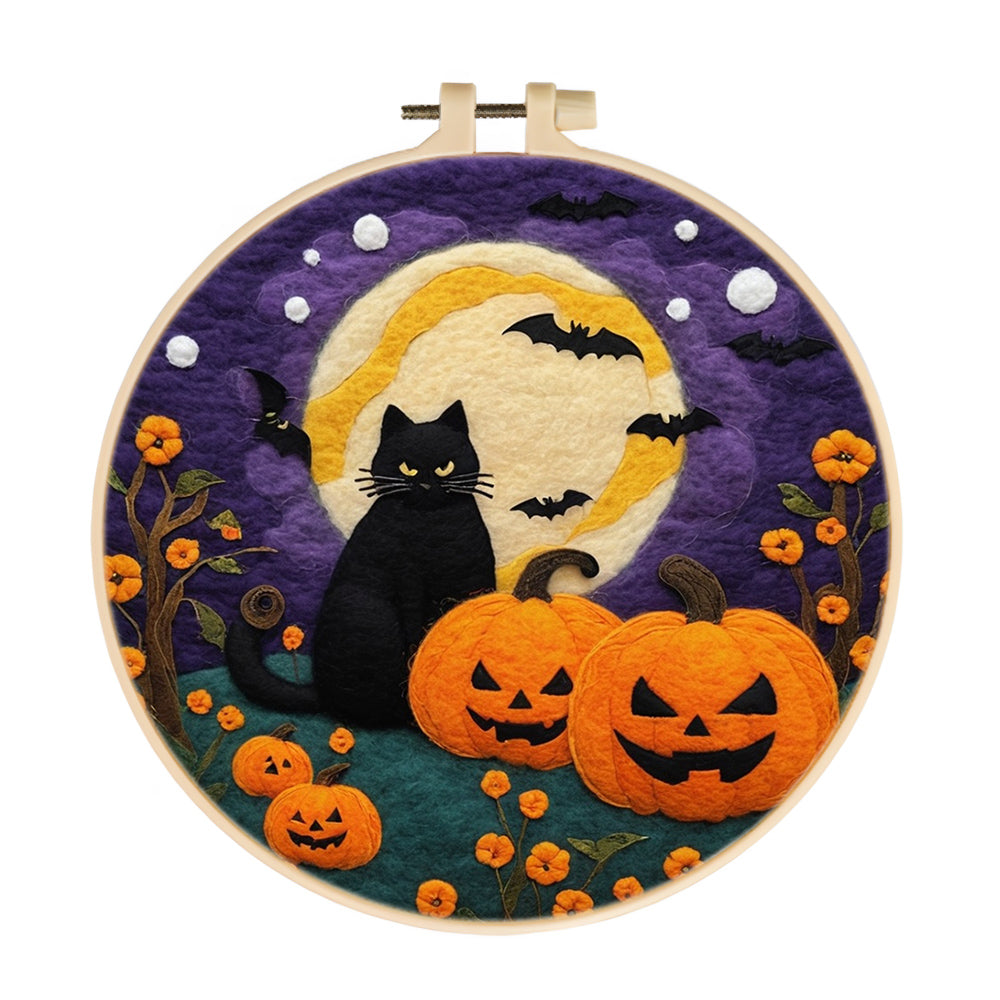 Halloween Pumpkins and Evil Cat Wool Needle Felting Painting Kit