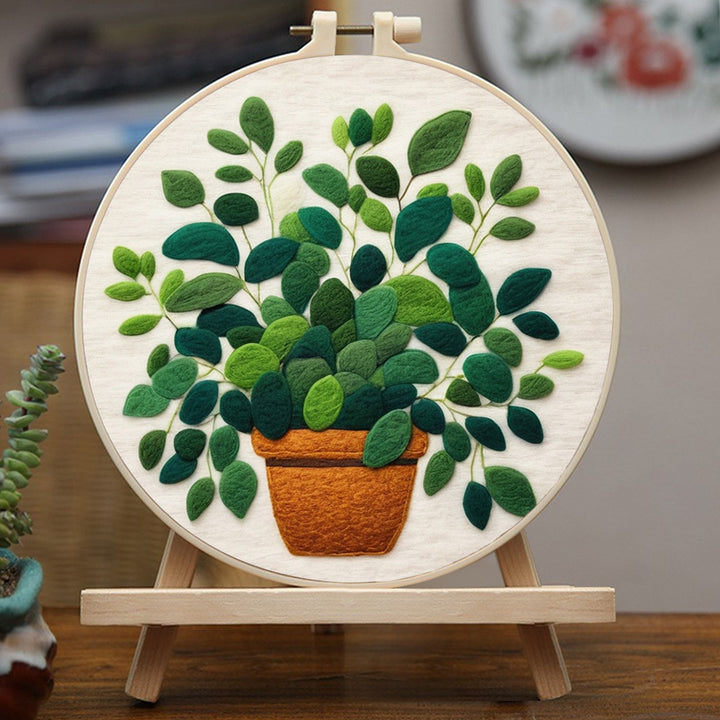 Lush Green Potted Leaf Plant Wool Needle Felting Painting Kit