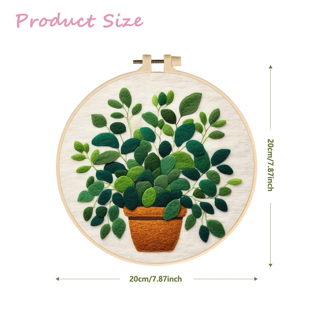 Lush Green Potted Leaf Plant Wool Needle Felting Painting Kit