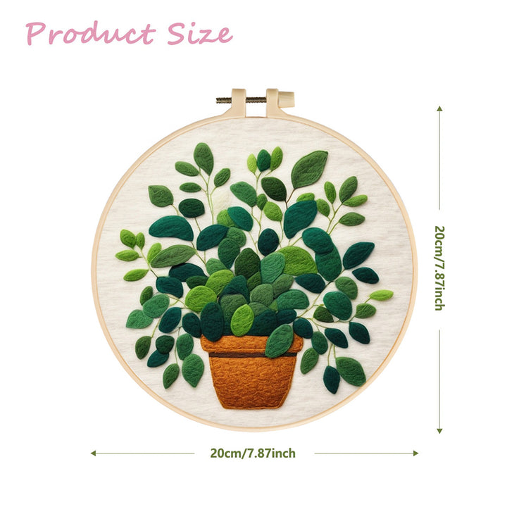 Lush Green Potted Leaf Plant Wool Needle Felting Painting Kit