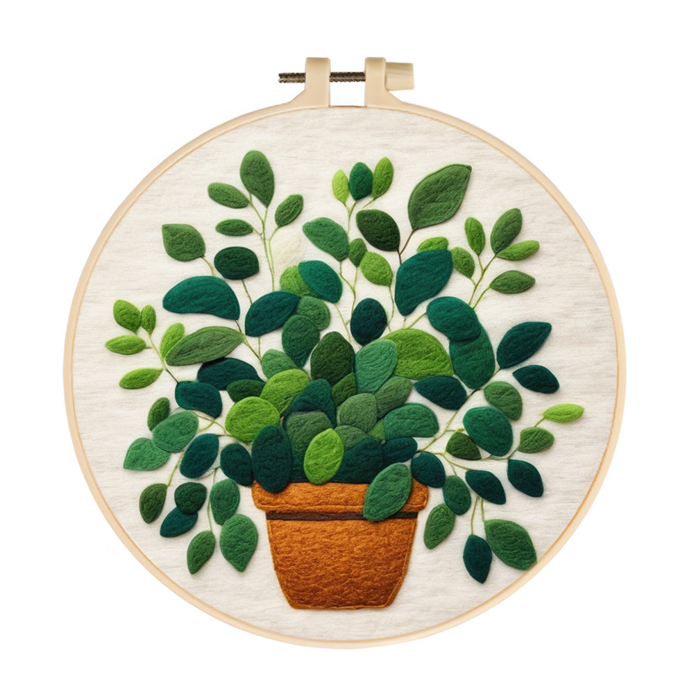 Lush Green Potted Leaf Plant Wool Needle Felting Painting Kit