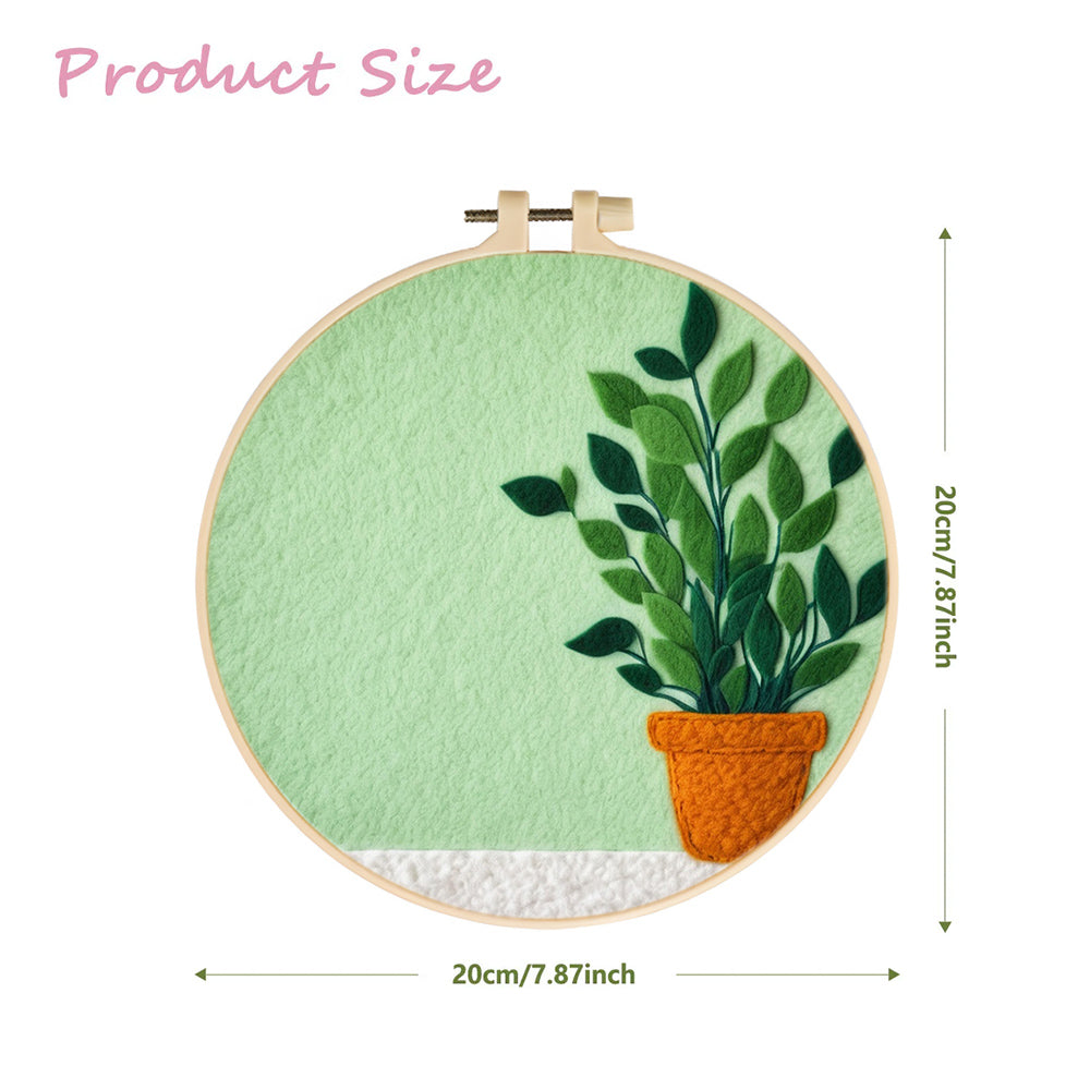 Minimal Green Potted Leaf Plant Wool Needle Felting Painting Kit