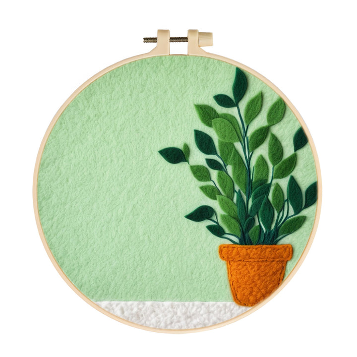 Minimal Green Potted Leaf Plant Wool Needle Felting Painting Kit