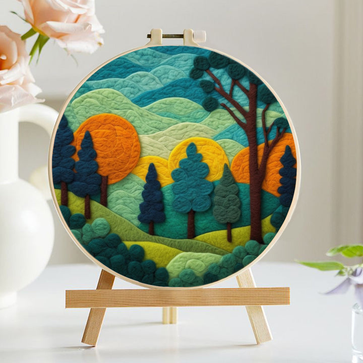 Green Mountains and Trees Wool Needle Felting Painting Kit