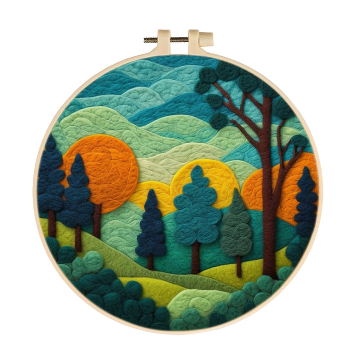 Green Mountains and Trees Wool Needle Felting Painting Kit