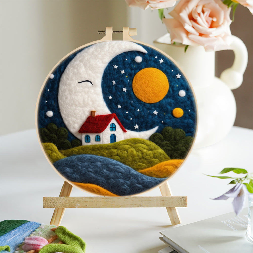 Giant Moon and Little House Wool Needle Felting Painting Kit