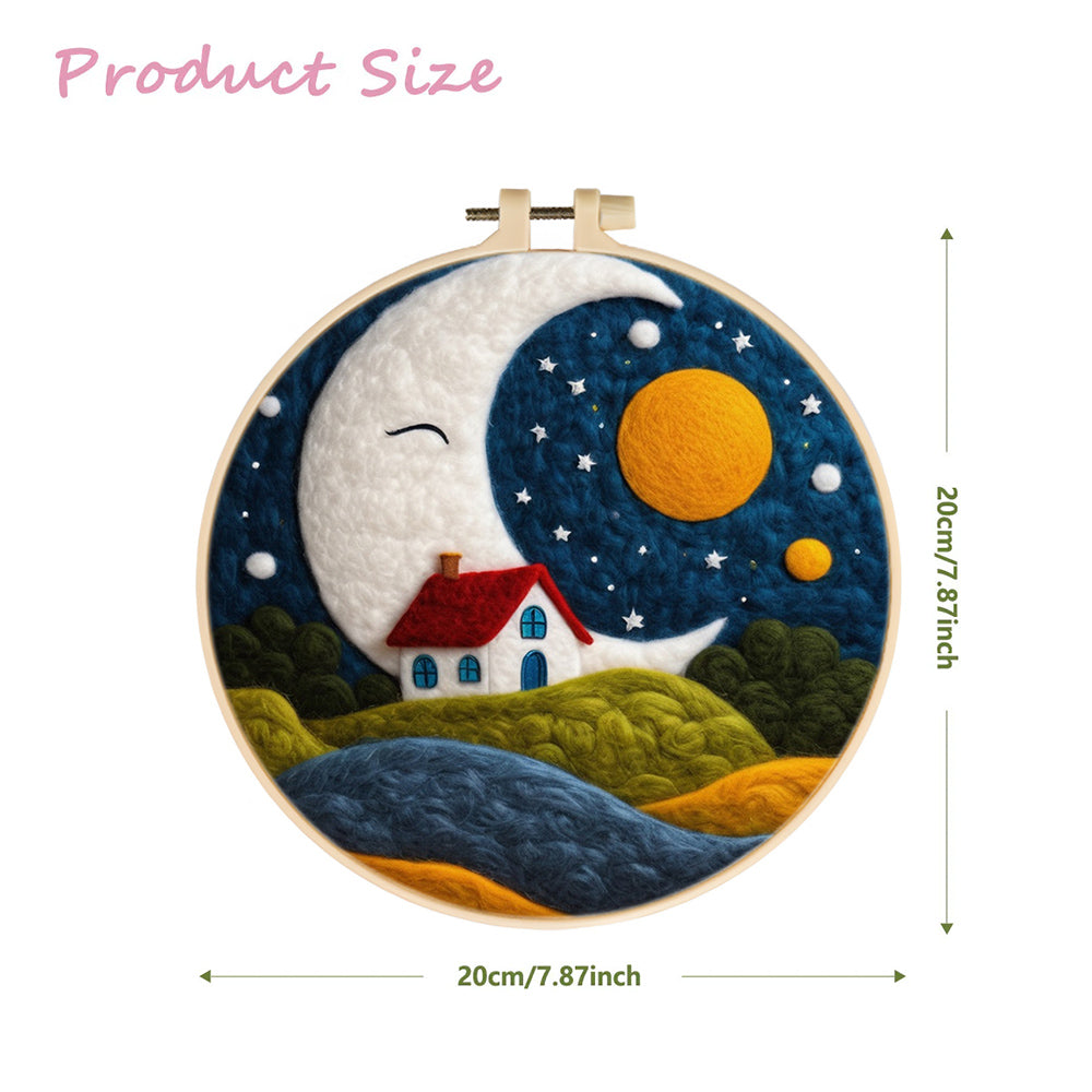 Giant Moon and Little House Wool Needle Felting Painting Kit