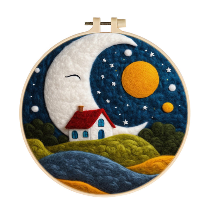 Giant Moon and Little House Wool Needle Felting Painting Kit