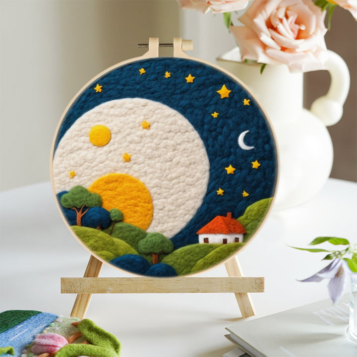 Hillside under the Full Moon Wool Needle Felting Painting Kit