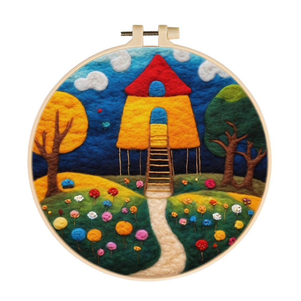 Treehouse in the Garden Wool Needle Felting Painting Kit