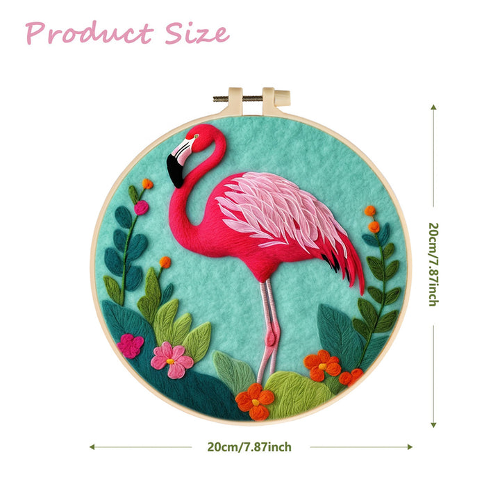 Bright Flamingo among Green Leaves Wool Needle Felting Painting Kit