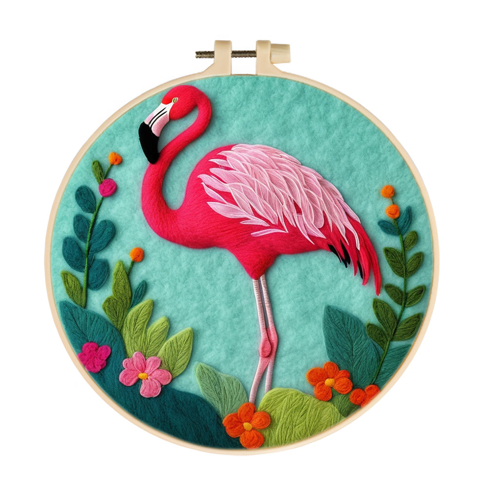 Bright Flamingo among Green Leaves Wool Needle Felting Painting Kit