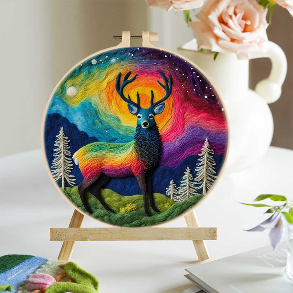 Colorful Aurora and Elk Wool Needle Felting Painting Kit