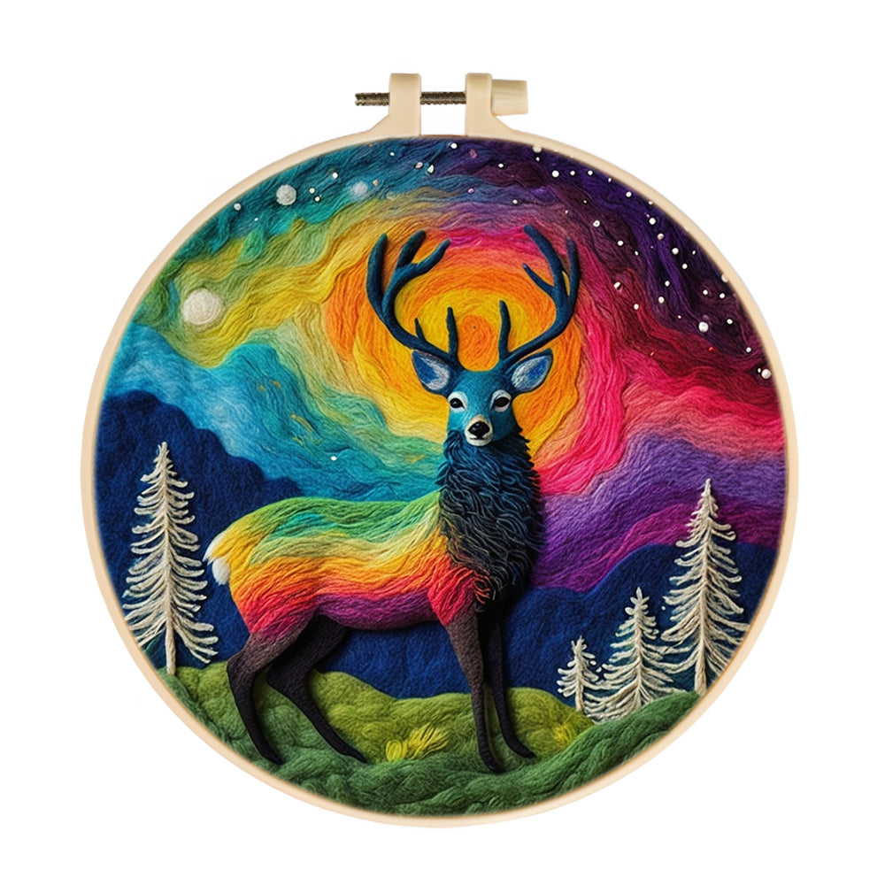 Colorful Aurora and Elk Wool Needle Felting Painting Kit