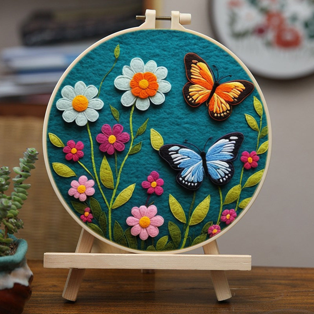 Butterflies and Wildflowers Wool Needle Felting Painting Kit