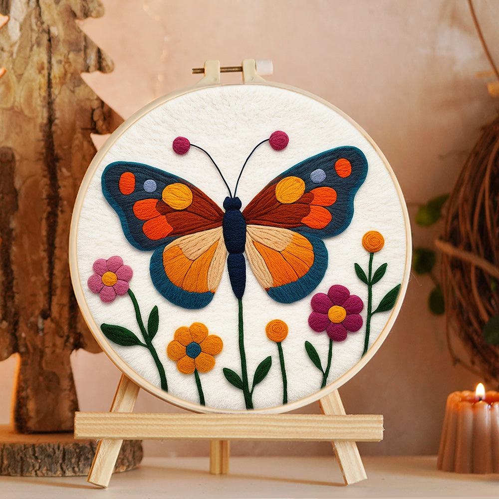 Butterfly on Flower Wool Needle Felting Painting Kit