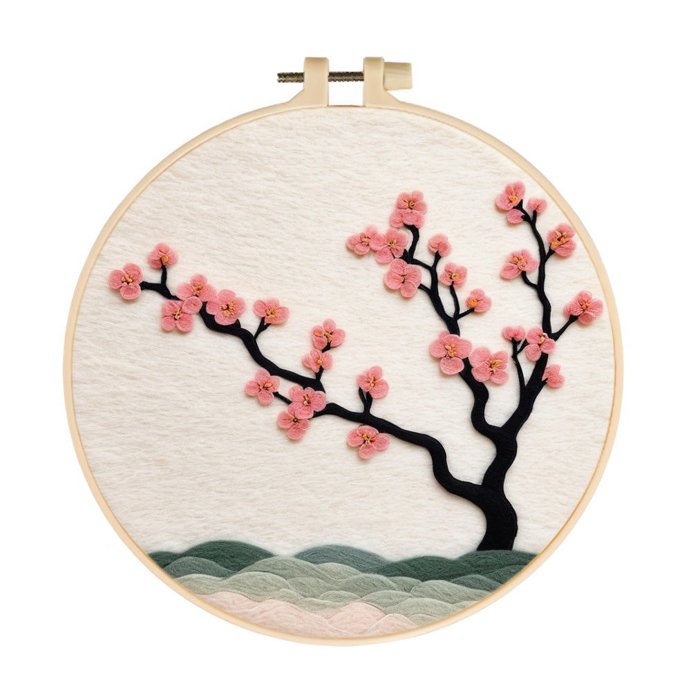 Pink Sakura Tree Wool Needle Felting Painting Kit