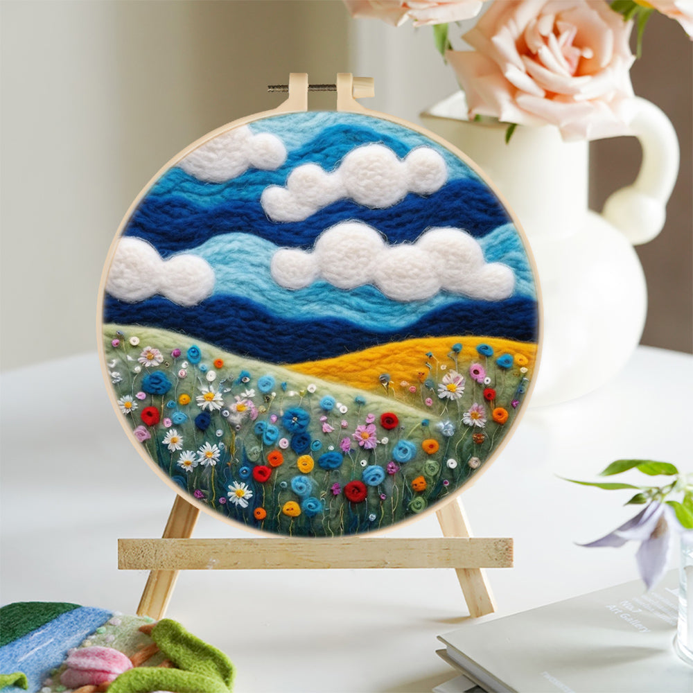 Wildflower Hillside under the Blue Sky Wool Needle Felting Painting Kit