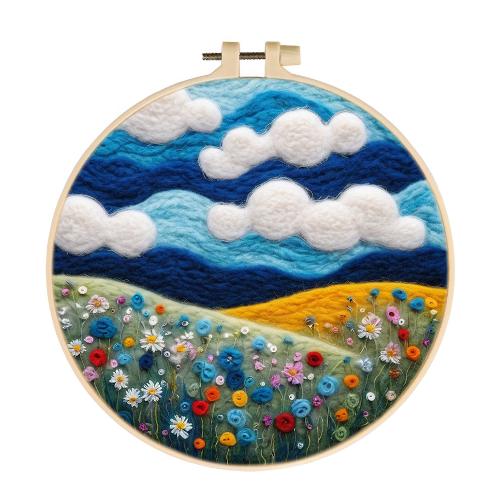Wildflower Hillside under the Blue Sky Wool Needle Felting Painting Kit