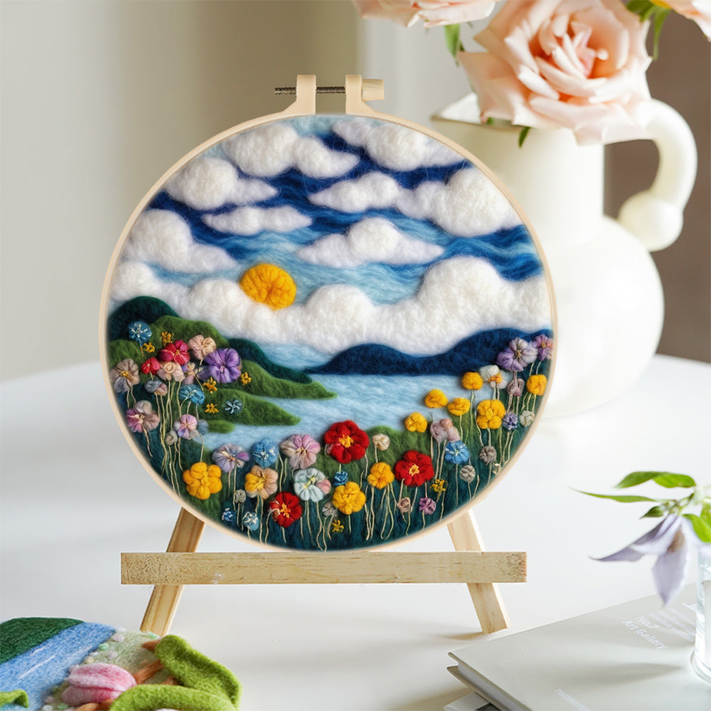 Flower Lake under the White Clouds Wool Needle Felting Painting Kit