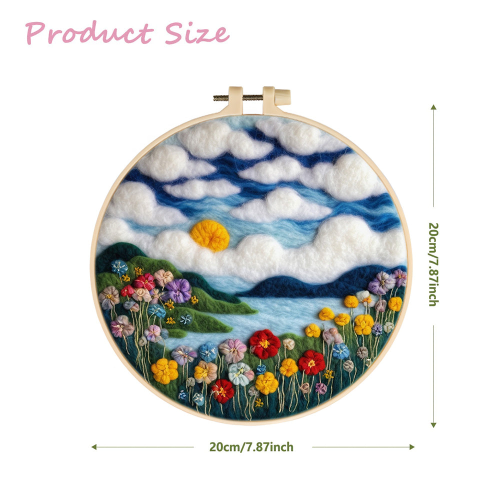Flower Lake under the White Clouds Wool Needle Felting Painting Kit