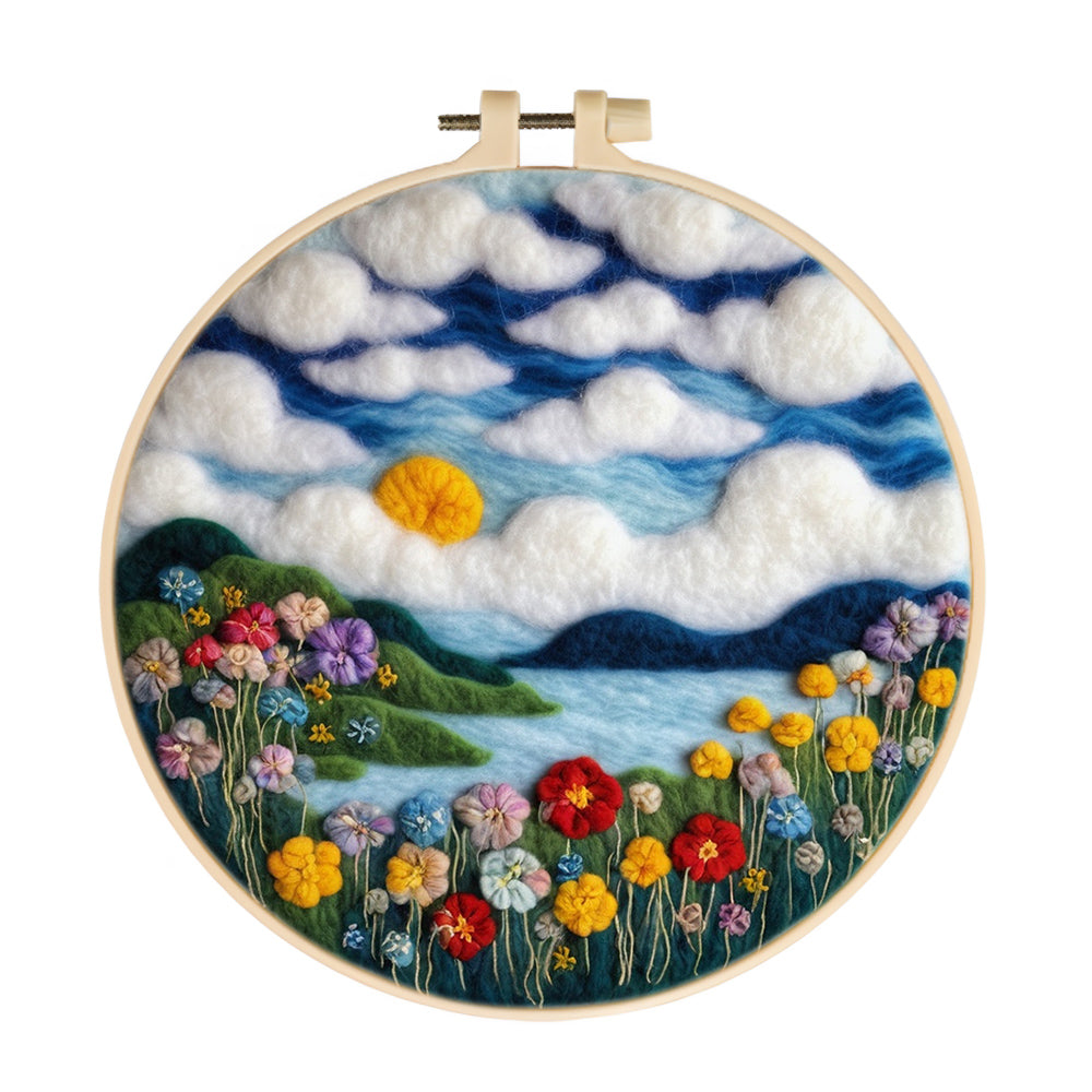 Flower Lake under the White Clouds Wool Needle Felting Painting Kit