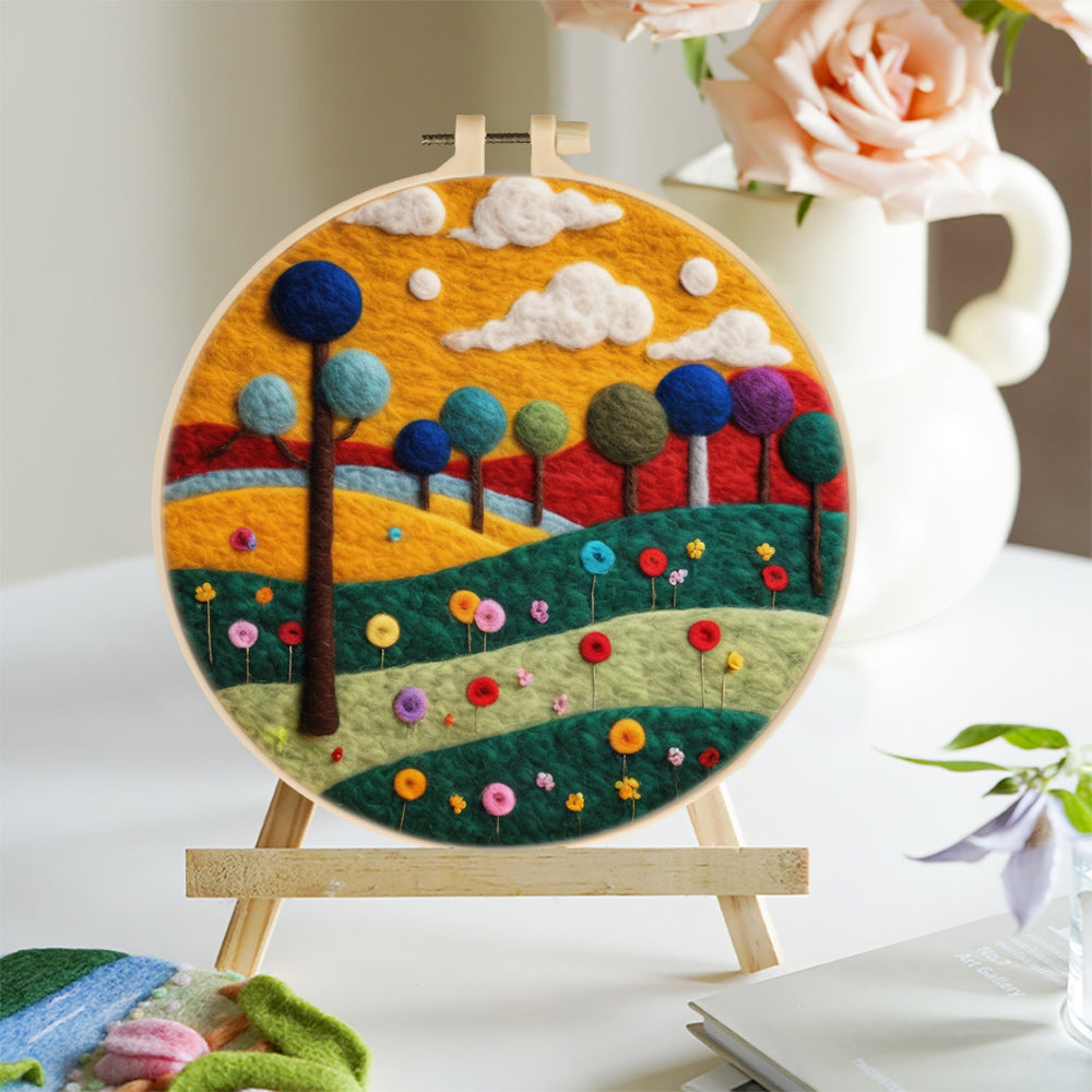 Flowers and Trees on the Autumn Hillside Wool Needle Felting Painting Kit